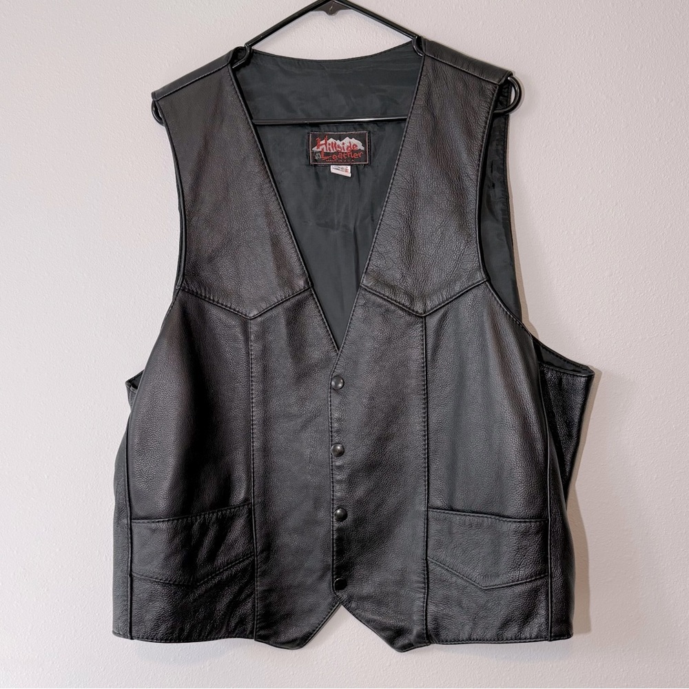 Hillside Black Leather Motorcycle Vest Men’s Size 52 Made in USA